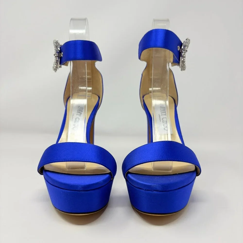 Jimmy Choo Mionne 120 Satin Platform Sandal Heel Blue Size 37 / 7 - Picture 10 of 15
